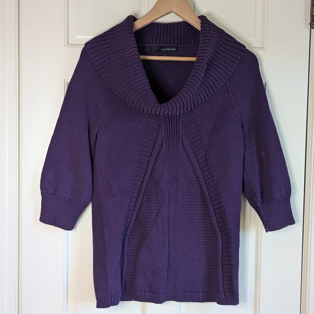 Calvin Klein Cozy Purple Cowl-neck Knit Sweater - Large - Great for Winter